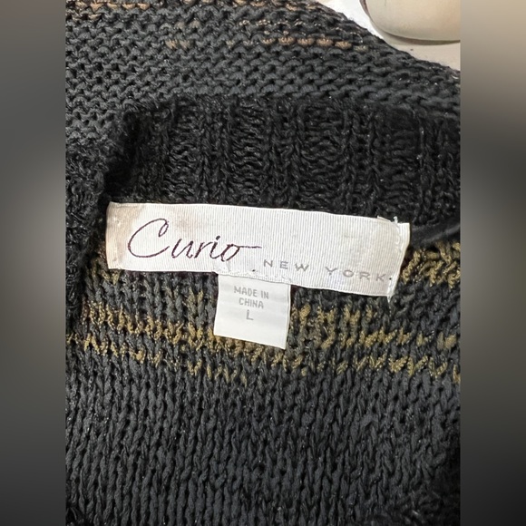 CURIO NY‎ Black and taupe blended open knit sweater size L - Picture 9 of 13